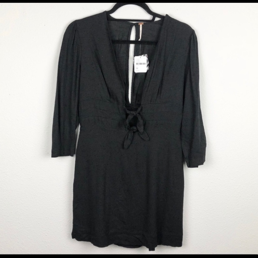 Free People Knot Plunge Front Rayon Cotton Mini Dress